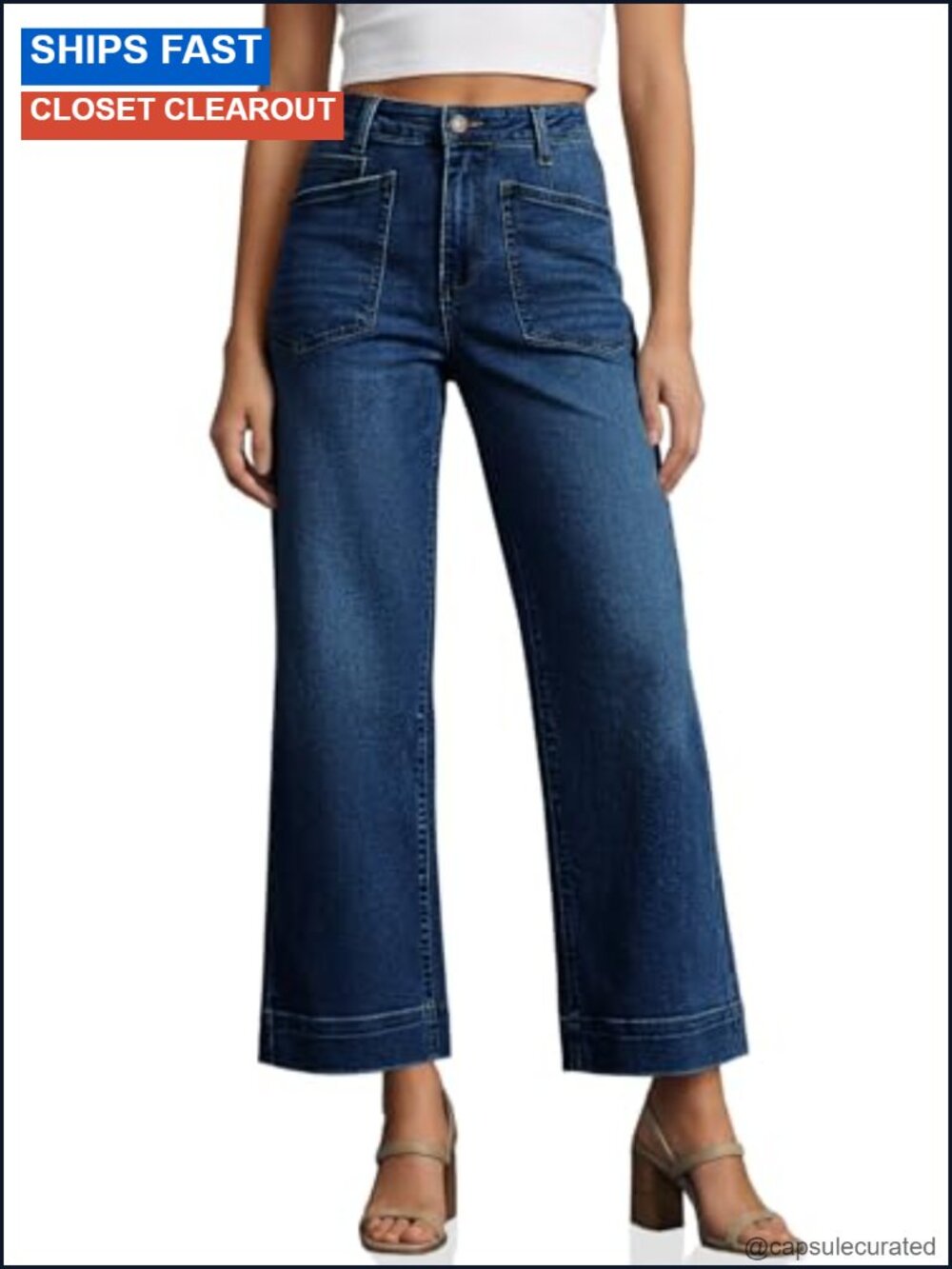 Womens Cropped Wide Leg High Waisted Baggy Denim Ankle Jeans